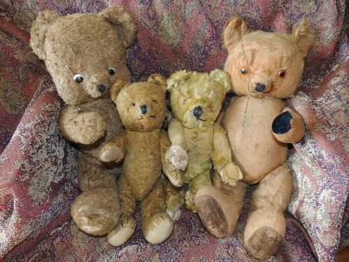 Vintage Teddy Bears - Jointed, Straw, Growl - 1950s? 1960s? Job Lot x4 Need TLC