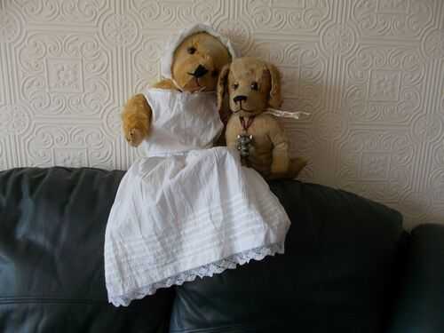 Antique Mohair Bear and Dog Friend (Freda and Fred)