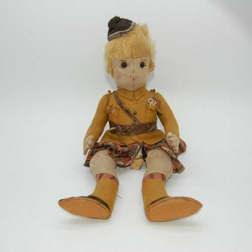 VERY RARE Antique Harwin WWI Ally Highland Soldier Felt Doll ~Old Teddy Bear Pal
