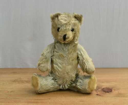 VINTAGE / ANTIQUE JOINTED BLUE MOHAIR TEDDY BEAR - 14 INCHES