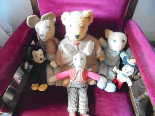 6 ANTIQUE/VINTAGE SOFT TOYS - BEARS, MICKEY MOUSE ETC.