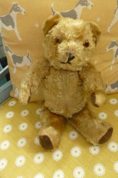 Vintage old jointed delightful gold mohair growler toy teddy bear