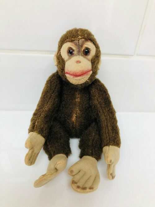 Vintage Mohair Jointed Monkey Straw Hard Filled ~ Brown 9