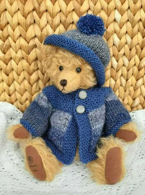 **BEAR KNITS** Hand Knitted Blue Hat and Coat  to fit approx.12