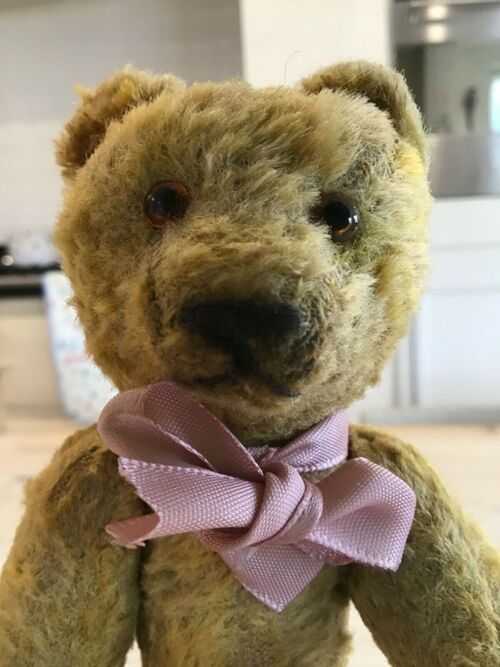 Vintage antique miniature bear,6 inch straw stuffed toy teddy bear.