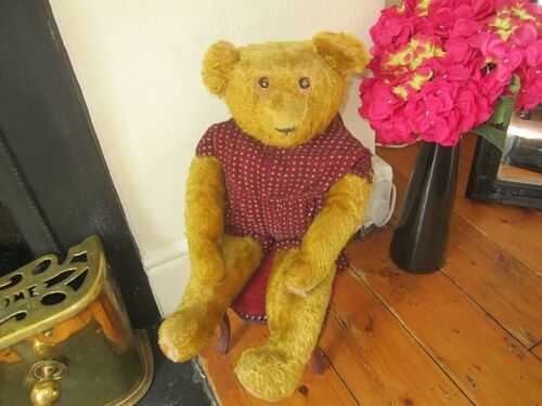 VERY RARE 1915-1920 ROLLING CELLULOID EYED GOOGLY TEDDY BEAR FOR TLC