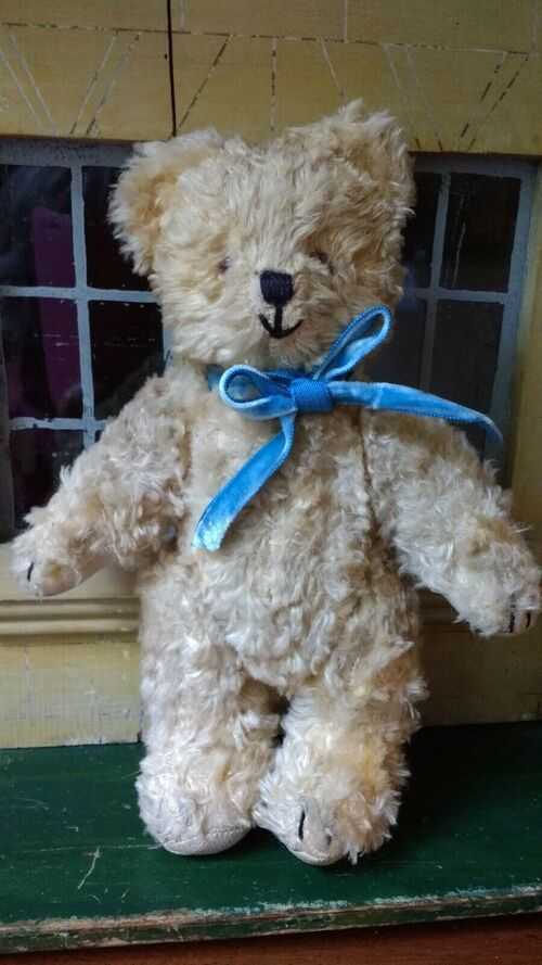 Vintage Small Teddy Bear Jointed Silk Plush Glass Eyes