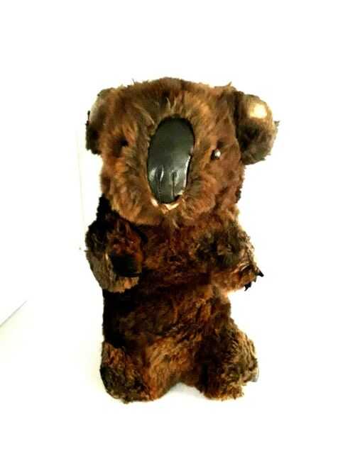 Antique 1930s Dark Brown Real Fur Koala Bear Soft Toy