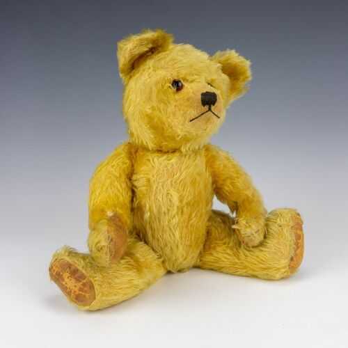Vintage 1950's Gold Plush Teddy Bear - With Rexine Pads and Glass Eyes