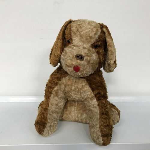 Antique Stuffed Mohair/wool Animal Dog Seated Wood Wool 13