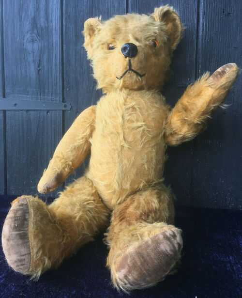 Vintage PEDIGREE Teddy Bear Old Jointed Blonde Mohair Wood Wool Growler 50s 60s