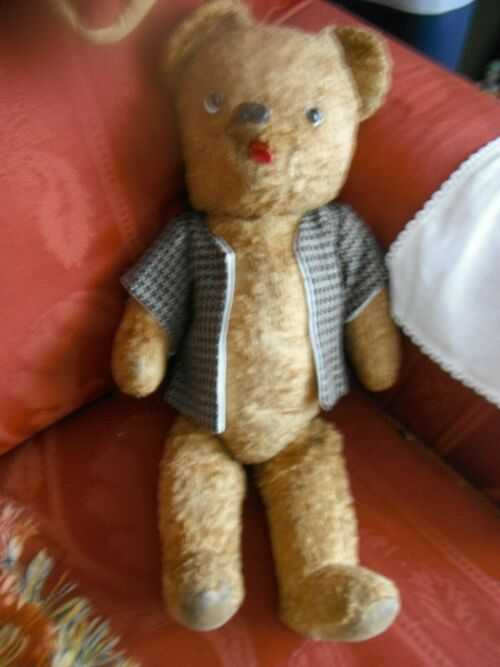 Vintage Antique Old Jointed Teddy Bear STRAW FILLED hump backed