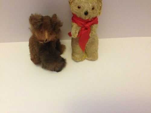 Antique vintage 2 miniature bear,small hard one with real fur