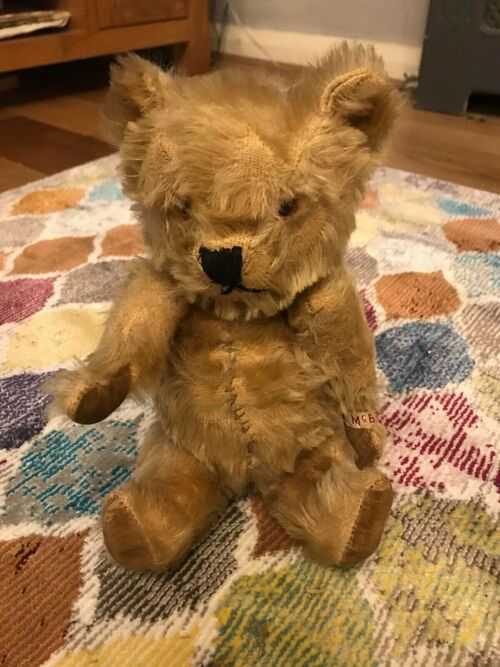 VINTAGE 1950s MOHAIR JOINTED CHILTERN HUGMEE TEDDY BEAR and SQUEAKER 12
