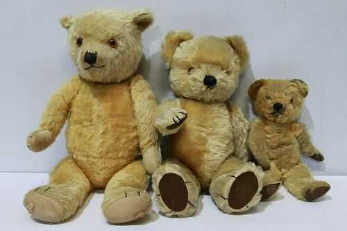 3 x Collection of Vintage Antique Mohair Orange Eyes Teddy Bears Chad Valley-232