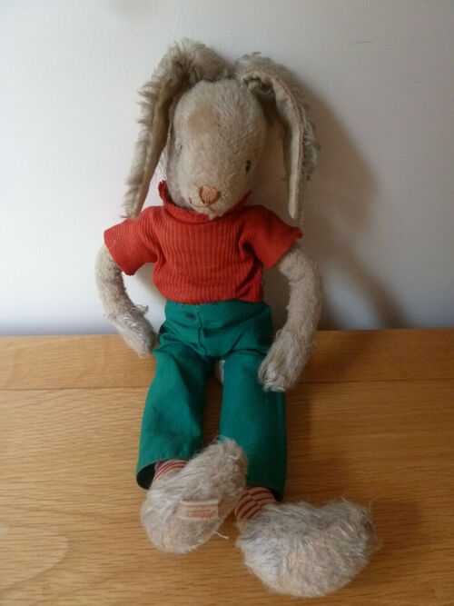 Vintage antique German Schuco Bigo Bello dressed Rabbit stuffed toy squeaker 16