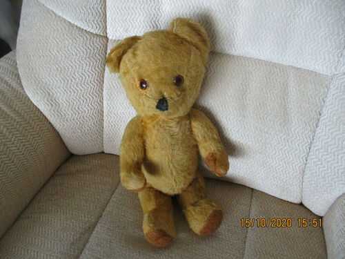 antique 19450/60  england jointed mohair bear with musical  action
