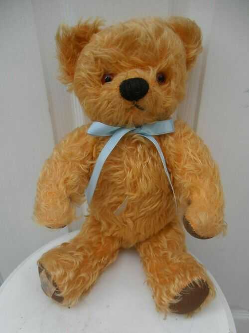 VINTAGE 1938-52 CHAD VALLEY SHAGGY MOHAIR FULLY JOINTED TEDDY BEAR and LABELS 14