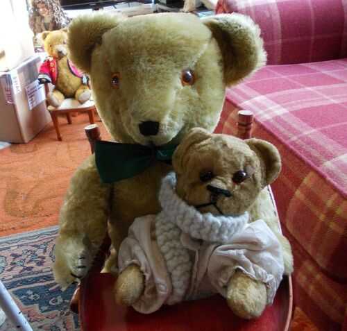 ANTIQUE TEDDY CHILTERN 1950's  19 INCHES with RAGGY TED 1930's /40's 12 INCHES
