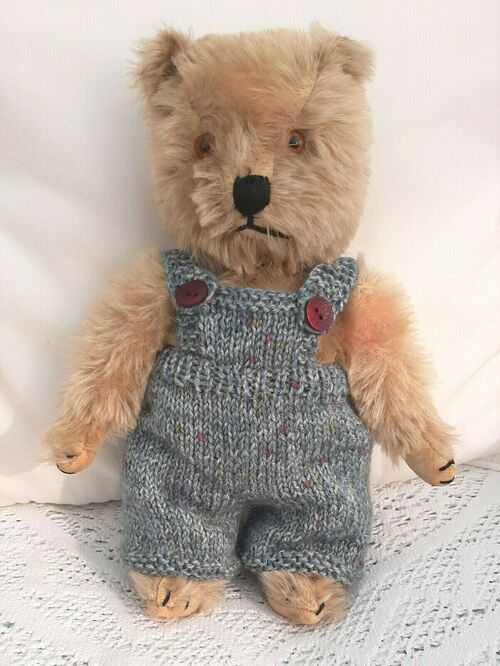 **BEAR KNITS** Hand knitted clothes steel blue dungarees to fit 11