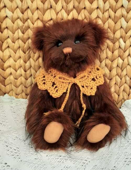 **BEAR KNITS** Hand Knitted gold lacey collar to fit  medium size teddy bear