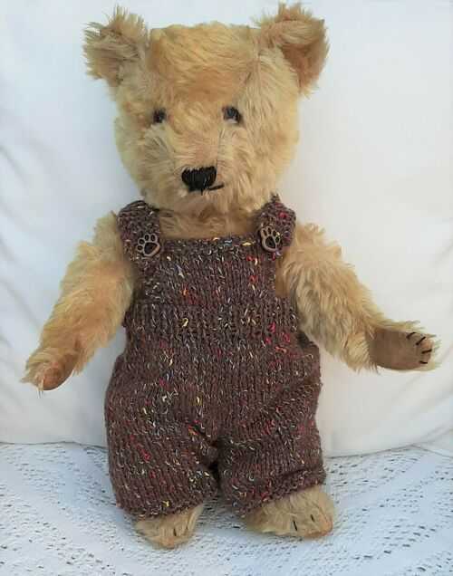 **BEAR KNITS** Hand knitted clothes brown fleck dungarees to fit 14