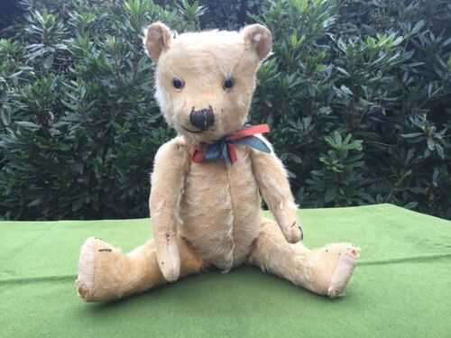 Vintage well loved 16 old teddy bear, charming face, straw filled character ted