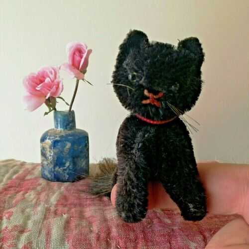 OLD ANTIQUE 1920s FARNEL MINIATURE BLACK HALLOWEEN CAT KATZE SOFT TOY TEDDY BEAR