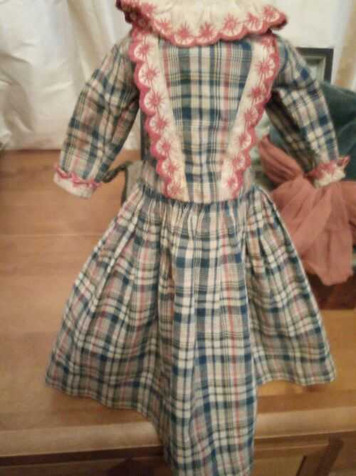 Antique Dolls Dress. Old Colonial Hand Sewn Dress ,To Fit A Doll Size 