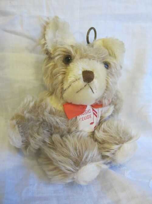 RARE ANTIQUE VINTAGE SWISS MUSICAL REUGE TEDDY BEAR, ROCK A BYE BABY
