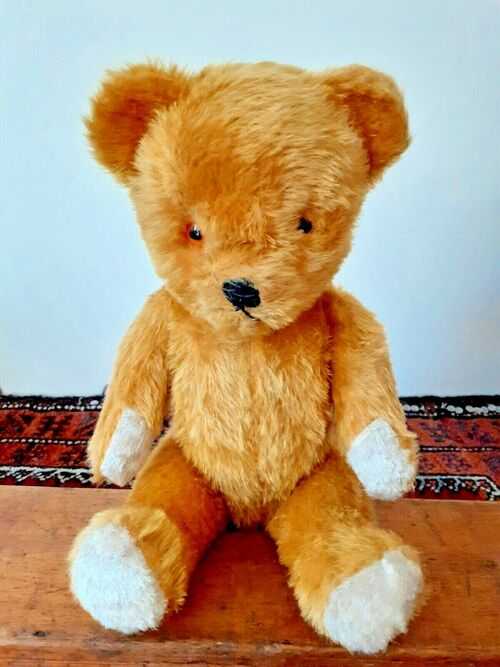 OLD VINTAGE ANTIQUE PEDIGREE 1950-60's GOLD MOHAIR TEDDY BEAR SOFT TOY