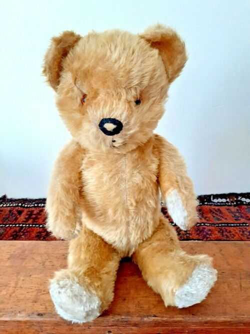 OLD VINTAGE ANTIQUE PEDIGREE 1950-60's BLONDE MOHAIR MUSICAL TEDDY BEAR SOFT TOY