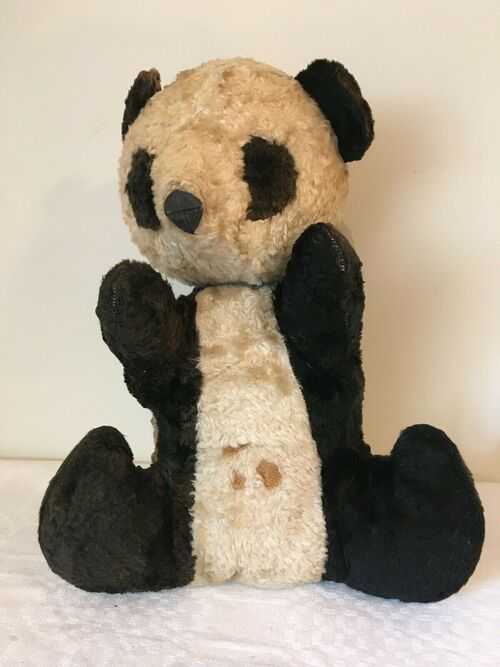Antique Shabby Chic PANDA Teddy BEAR - STRAW FILLED H29 cm - Need TLC A/F