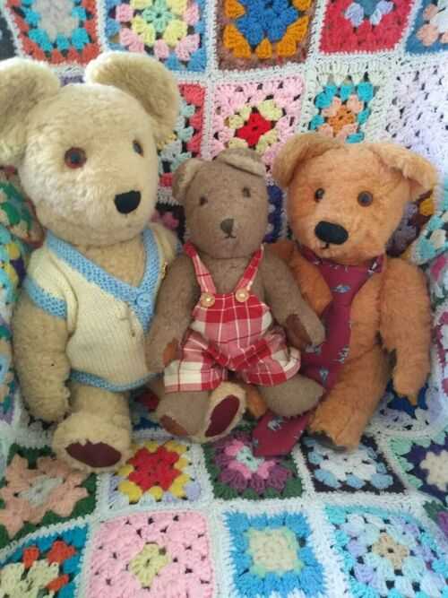 Three Old Vintage Handmade Teddy Bears