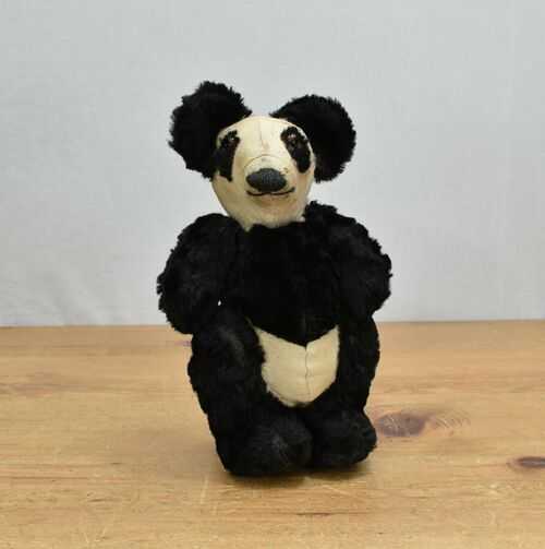 VINTAGE 1930'S JOINTED MOHAIR PANDA TEDDY BEAR - 10 INCHES