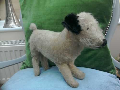 STUFFED STRAW DOG ANTIQUE 1930S MOHAIR looking for new home