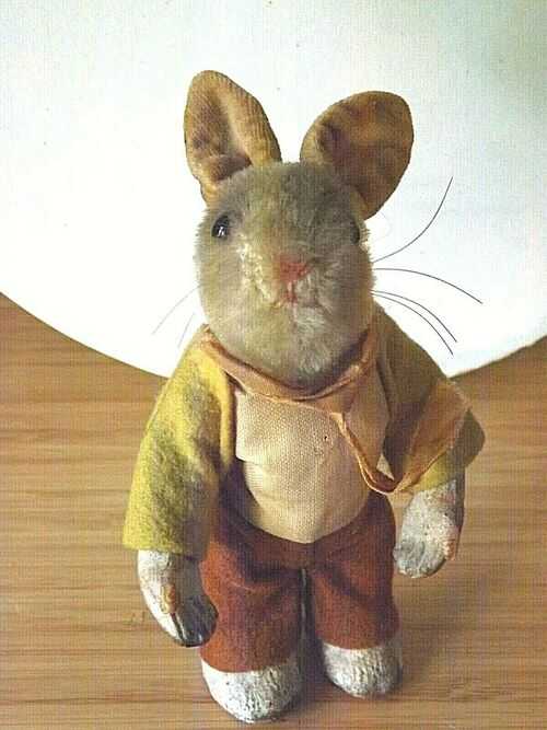 Antique Toy Rabbit with Yellow Jacket and Brown Trousers