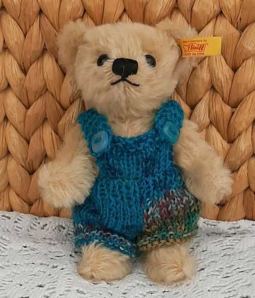 **BEAR KNITS** Hand Knitted clothes blue coloured Dungarees to fit 6 