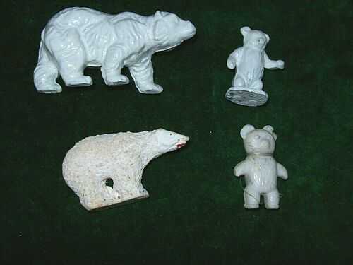 4 x Vintage/Antique  Miniature Figurines of Polar/White Bears -mixed materials