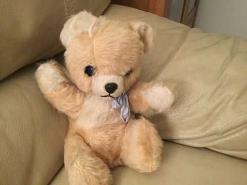 Vintage Chiltern mohair teddy bear mid century that greets with one arm