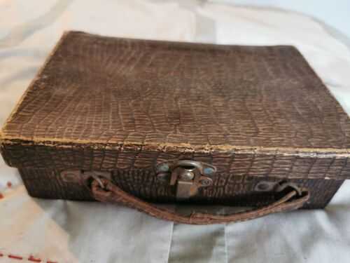 Small antique faux crocodile case suitable for doll or bear