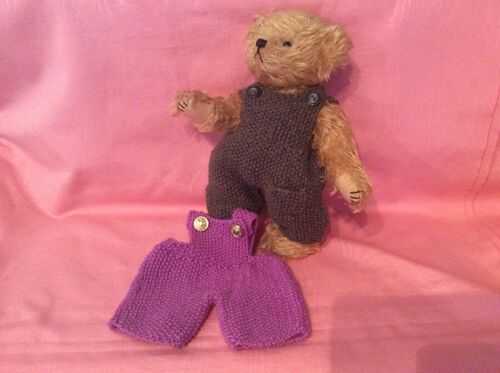 Hand Knitted. 2x Dungarees for a  9 inch Bear