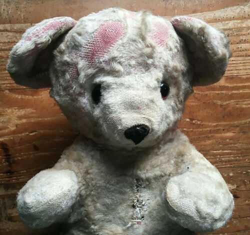 Vintage White / Pink Teddy Bear for Rehoming: 1950s?