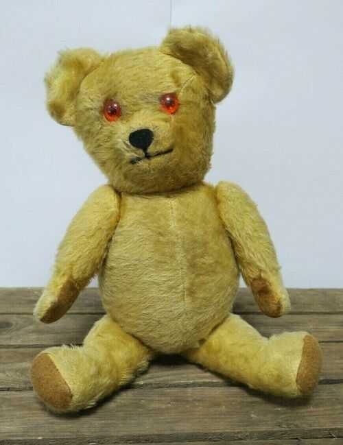 Vintage Teddy Bear Growler Sound Filled Gold Bear Opal Coloured Eyes Collectable