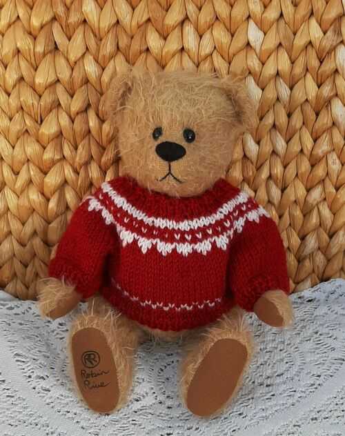**BEAR KNITS** Hand Knitted red white yoke  jumper to fit approx 11