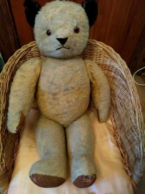 VINTAGE 70 YEAR OLD TEDDY BEAR - 1940-1950s - JOINTED ARMS and LEGS - WELL LOVED