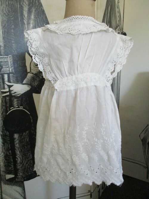 antique bear doll or baby victorian  edwardian white cotton over pinny  dress