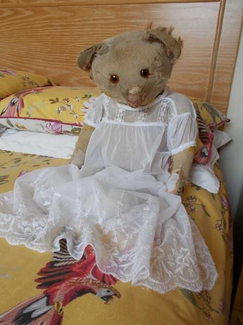 Lovely Antique 1930's Baby Dress - Fine Net with Lovely Embroidery - Bears/Dolls