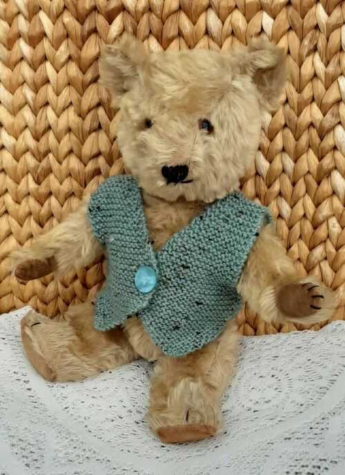 **BEAR KNITS** Hand Knitted duck egg blue waistcoat to fit approx.14