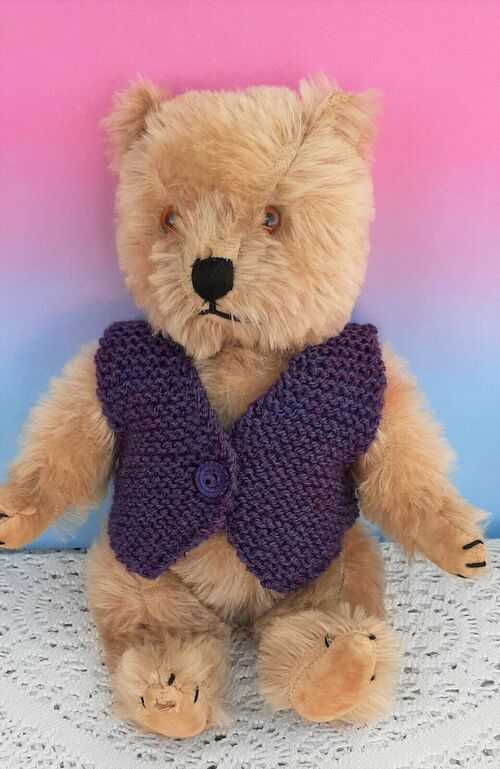 **BEAR KNITS** Hand Knitted purple waistcoat to fit approx.11